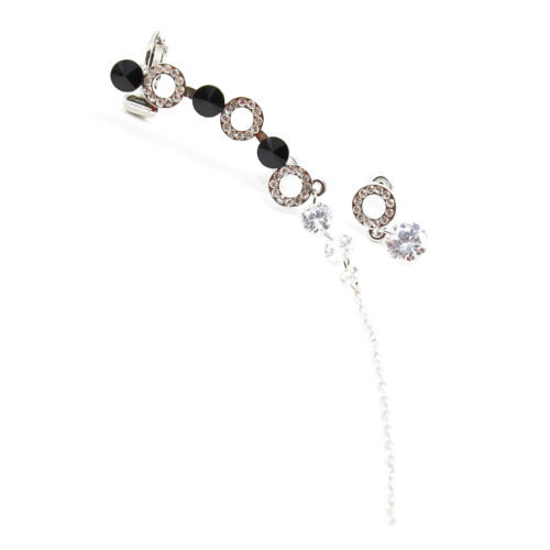 Bijou-dOreille-avec-Boucle-Clou-et-Manchette-Cercles-Pierres-Metal-Strass-Argente-Noir