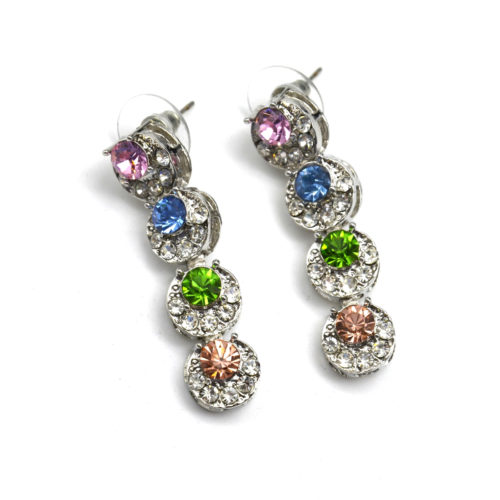 Boucles-dOreilles-Pendantes-Cercles-Metal-Argente-Strass-et-Pierres-Multicolore