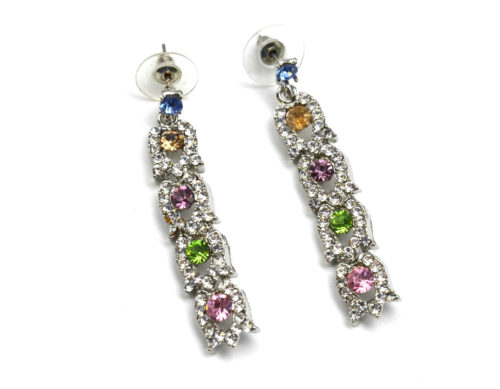 Boucles-dOreilles-Pendantes-Cloches-Metal-Argente-Strass-et-Pierres-Multicolore