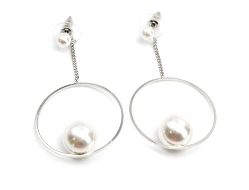 Boucles-dOreilles-Pendantes-Cercle-Ouvert-Metal-Argente-avec-Perles-Blanches