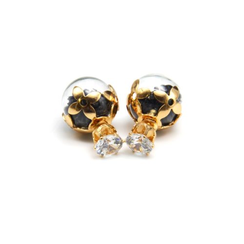 Boucles-dOreilles-Double-Pierre-Coupole-Fleurs-et-Boule-Verre-Cristaux-Noir