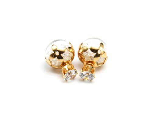 Boucles-dOreilles-Double-Pierre-Coupole-Fleurs-et-Boule-Verre-Cristaux-Blanc
