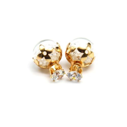 Boucles-dOreilles-Double-Pierre-Coupole-Fleurs-et-Boule-Verre-Cristaux-Blanc