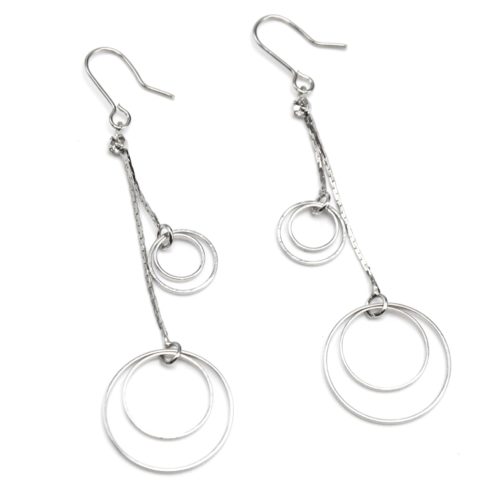 Boucles-dOreilles-Pendantes-Double-Cercles-Contour-Metal-Argente