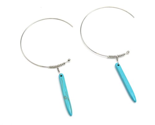 Boucles-dOreilles-Demi-Creole-Metal-Argente-avec-Pierre-Turquoise-Effet-Marbre