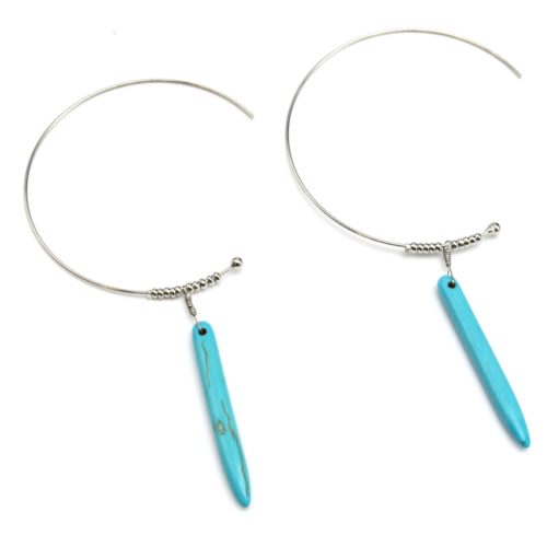 Boucles-dOreilles-Demi-Creole-Metal-Argente-avec-Pierre-Turquoise-Effet-Marbre