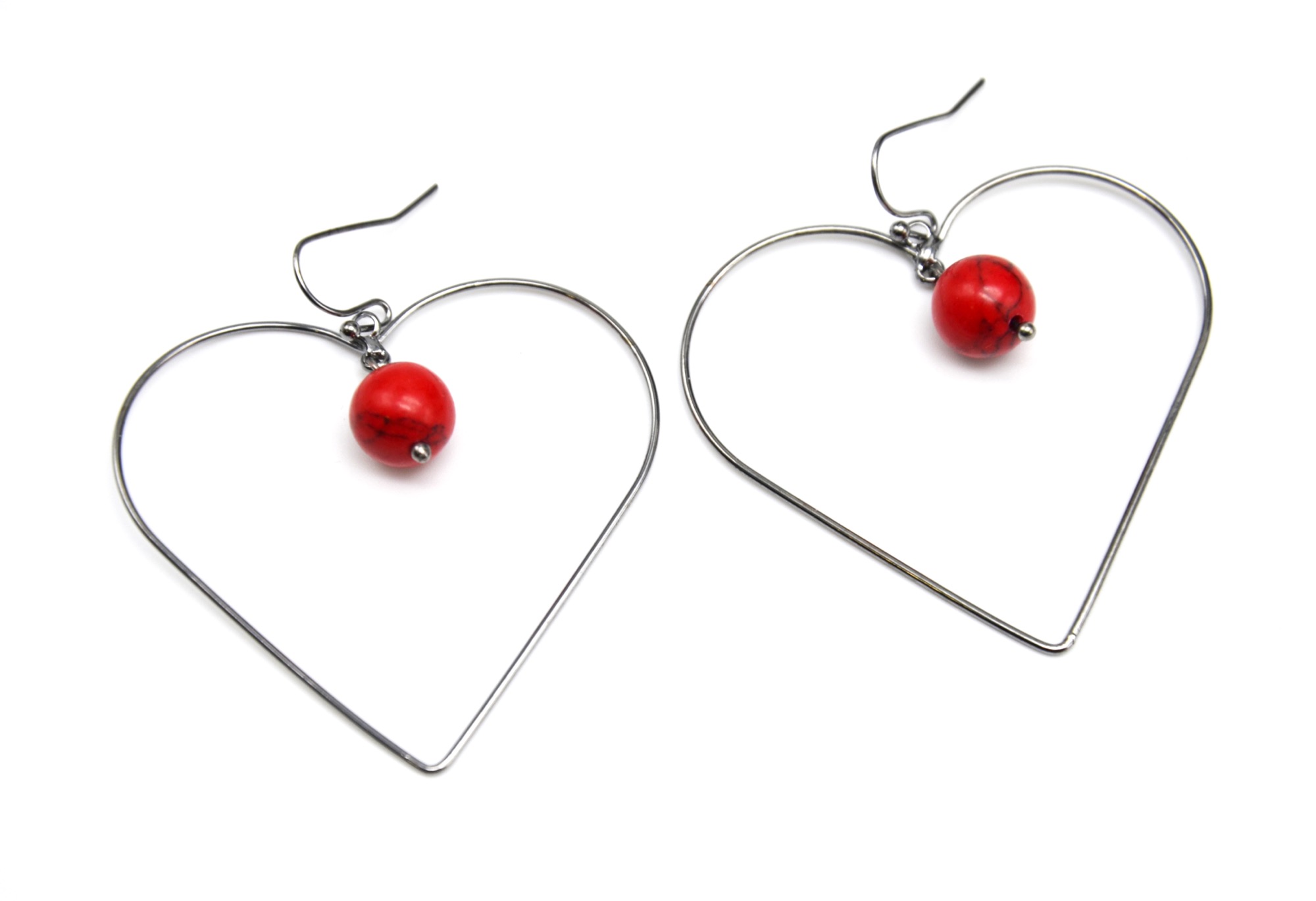 Boucles d'oreilles pendantes Coeur rouge