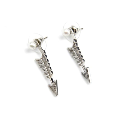 Boucles-dOreilles-Balancier-Perle-et-Flche-Strass-Zirconium-Metal-Argente