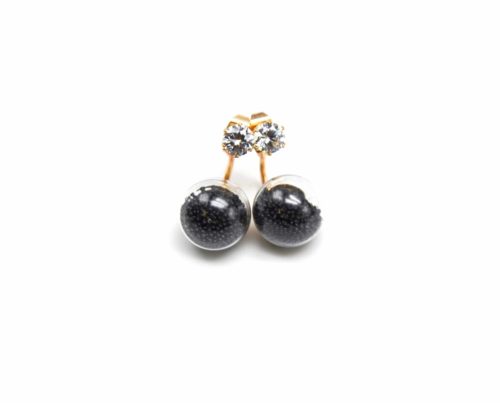 Boucles-dOreilles-Double-Pierre-Metal-Dore-et-Boule-Verre-Billes-Noir