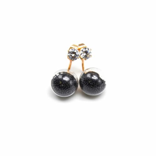 Boucles-dOreilles-Double-Pierre-Metal-Dore-et-Boule-Verre-Billes-Noir