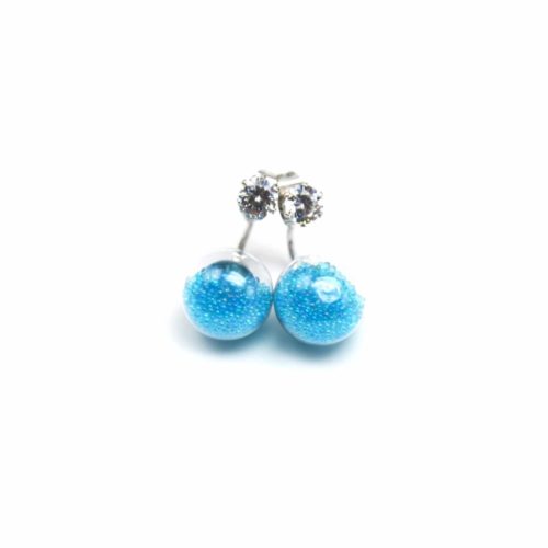 Boucles-dOreilles-Double-Pierre-Metal-Argente-et-Boule-Verre-Billes-Bleu