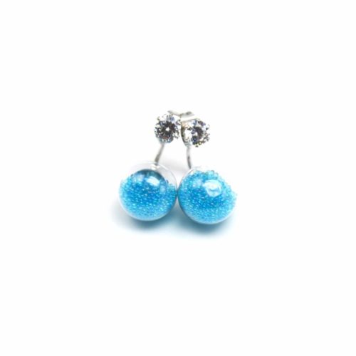 Boucles-dOreilles-Double-Pierre-Metal-Argente-et-Boule-Verre-Billes-Bleu