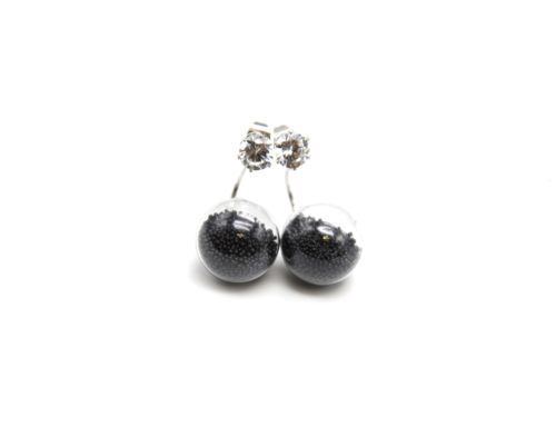 Boucles-dOreilles-Double-Pierre-Metal-Argente-et-Boule-Verre-Billes-Noir