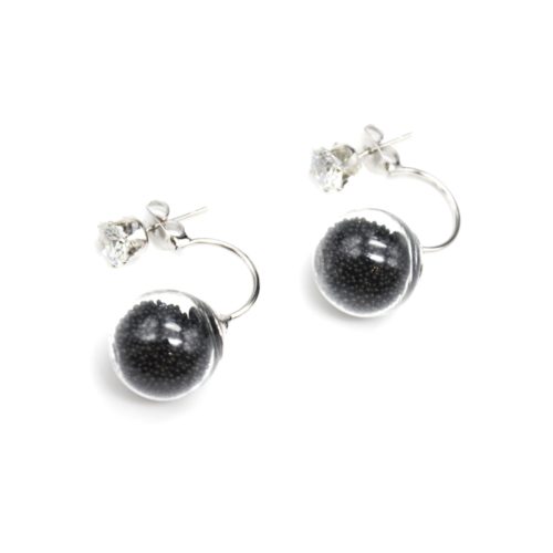 Boucles-dOreilles-Double-Pierre-Argente-et-Boule-Verre-Billes-Noir