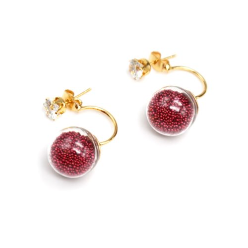 Boucles-dOreilles-Double-Pierre-Metal-Dore-et-Boule-Verre-Billes-Bordeaux