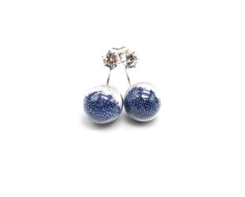 Boucles-dOreilles-Double-Pierre-Metal-Argente-et-Boule-Verre-Billes-Bleu-Marine