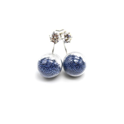 Boucles-dOreilles-Double-Pierre-Metal-Argente-et-Boule-Verre-Billes-Bleu-Marine