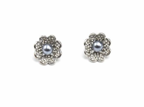 Boucles-dOreilles-Fleur-Petales-Metal-Argente-Strass-et-Perle-Gris