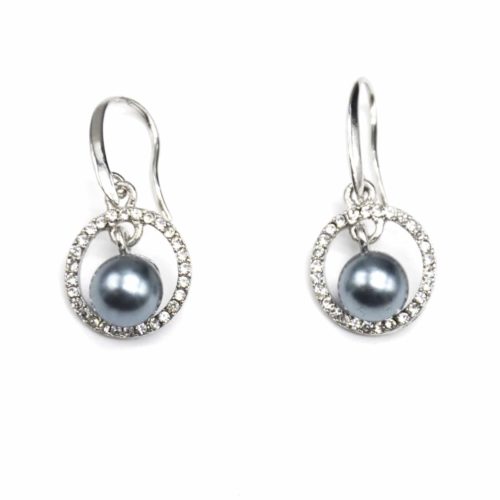 Boucles-dOreilles-Pendantes-Cercle-Ouvert-Strass-Argente-et-Perle-Grise