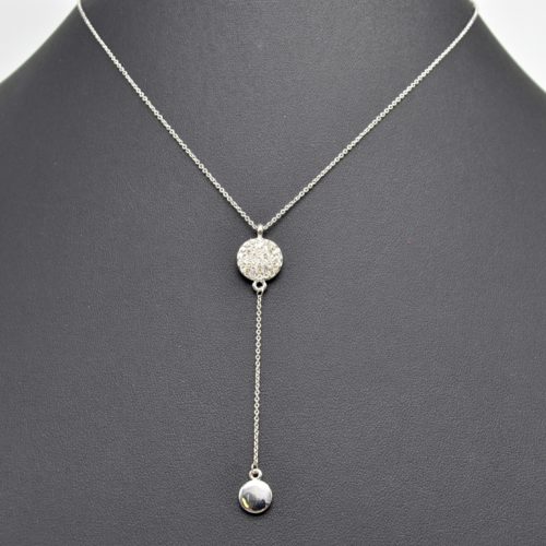 Collier-Fine-Chaine-Pendentif-Double-Cercles-Strass-et-Metal-Argente