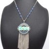 CC1318EC - Collier Pendentif Cercle Ethnique Fils Perles Pierres Turquoise et Chaînes Pendantes Métal Argenté - Mode Fantaisie – Image 2