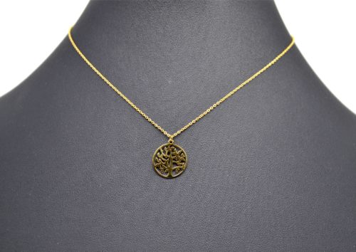 Collier-Fine-Chaine-Pendentif-Cercle-Ajoure-Arbre-de-Vie-Acier-Dore