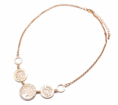 Collier-Fine-Chaine-avec-Pendentif-Multi-Cercles-Ajoures-Arbre-de-Vie-Metal-Strass-Or-Rose