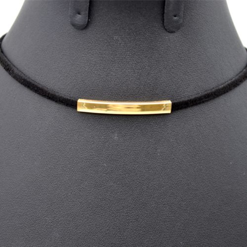 Necklace-choker-flush-neck-felt-black-and-strip-Metal-Dore
