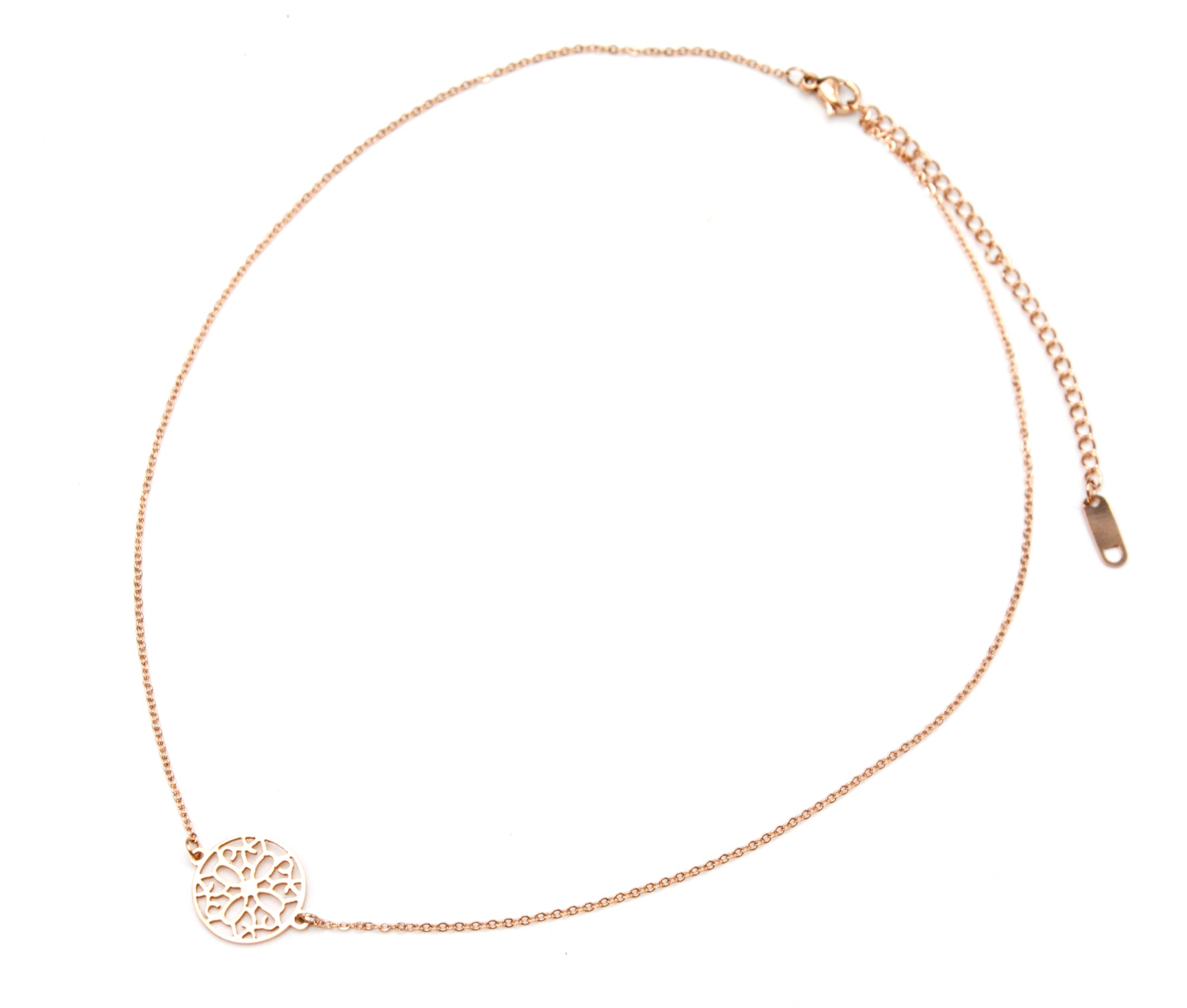 Collier Fine Chaîne Pendentif Cercle Arbre de Vie Ajouré Acier Or R... CC1757D