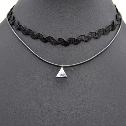 Collar-choker-Ras-neck-band-wave-and-cord-black-with-stone-Triangle