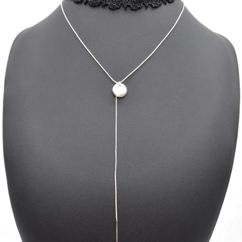 Collier-Choker-Ras-du-Cou-Bande-Fleurs-Dentelle-Noir-avec-Chaine-Cercle-et-Barre-Metal-Argente