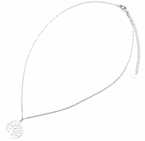 Collier-Fine-Chaine-Pendentif-Cercle-Arbre-de-Vie-Acier-Argente