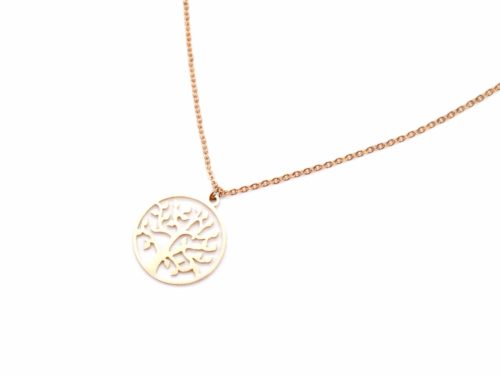 Collier-Fine-Chaine-Pendentif-Cercle-Arbre-de-Vie-Acier-Or-Rose