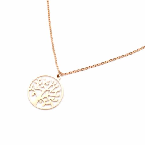 Collier-Fine-Chaine-Pendentif-Cercle-Arbre-de-Vie-Acier-Or-Rose