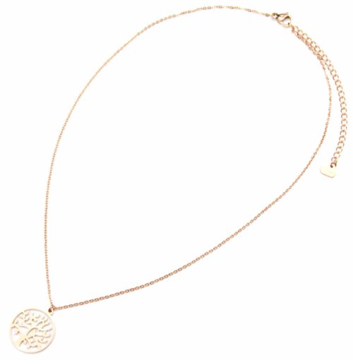 Collier-Fine-Chaine-Pendentif-Cercle-Arbre-de-Vie-Acier-Or-Rose