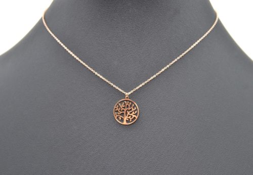 Collier-Fine-Chaine-Pendentif-Cercle-Arbre-de-Vie-Acier-Or-Rose