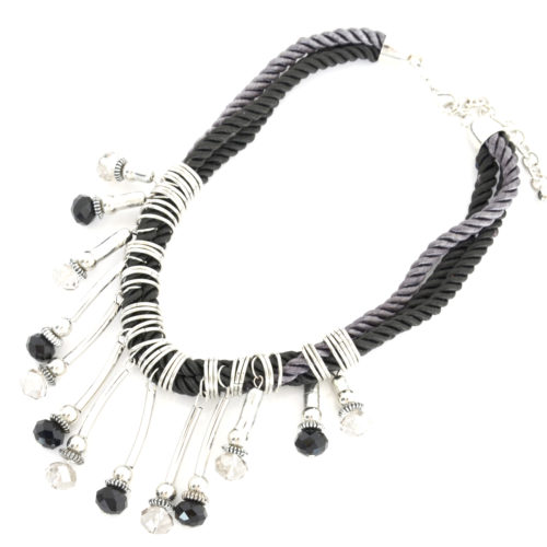 Collier-Chaine-Cordons-Tresses-Tubes-et-Perles-NoirGris