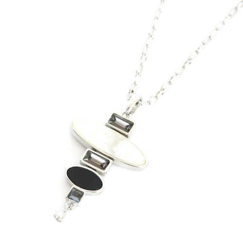 Collier-Pendentif-Ellipse-et-Rectangle-Resine-Metal-Argente-Noir