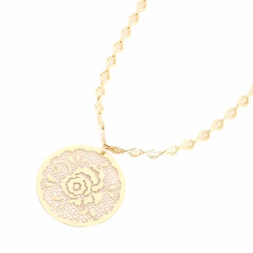 Collier-Chaine-Feuilles-Pendentif-Rose-Quadrillee-Dore