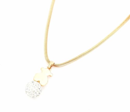 Collier-Pendentif-Ourson-sur-Boule-Strass-Dore