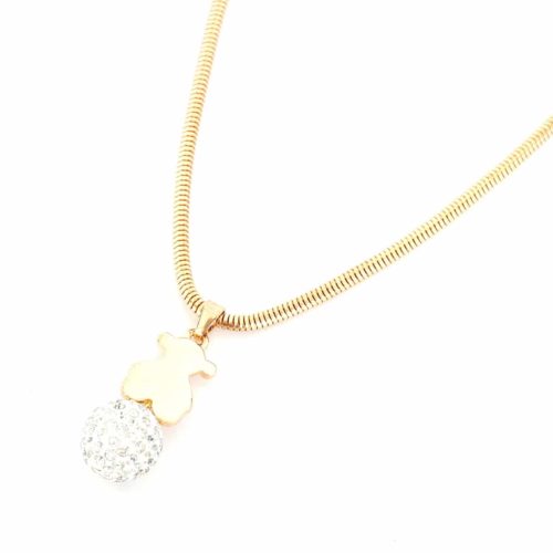 Collier-Pendentif-Ourson-sur-Boule-Strass-Dore