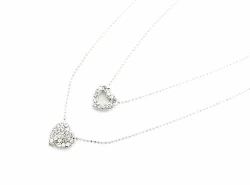 Collier-Double-Chaine-Pendentif-Coeurs-Strass-Argente