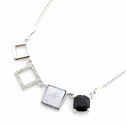 Collier-Pendentif-4-Carres-Metal-Strass-Nacre-Resine-Argente