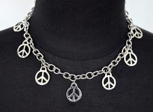 Collier-Chaine-Metal-et-Pendentifs-Symbole-Peace-Argente