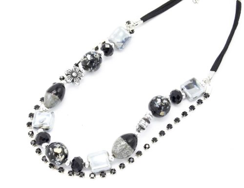 Collier-Double-Rang-Boules-Perles-et-Strass-Noir