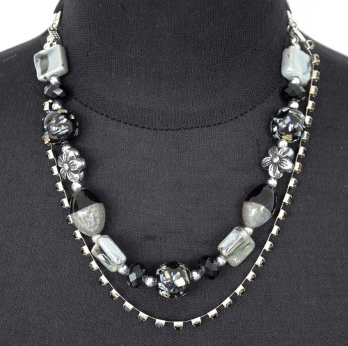 Collier-Double-Rang-Boules-Perles-et-Strass-Noir