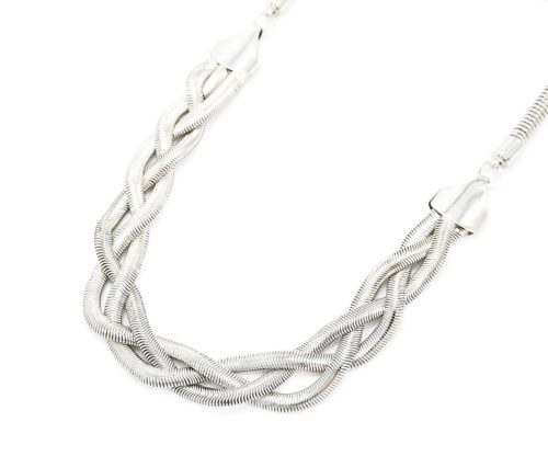 Collier-Triple-Chaine-Metal-Tresse-Argente