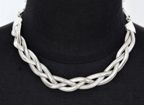 Collier-Triple-Chaine-Metal-Tresse-Argente