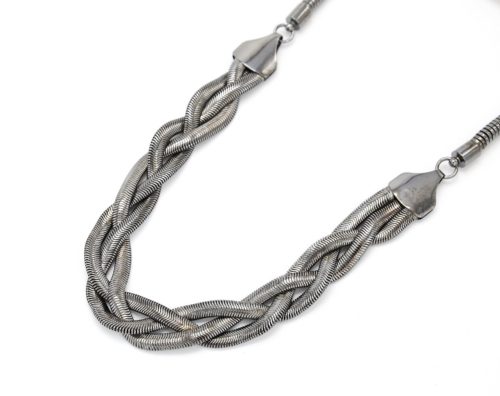 Collier-Triple-Chaine-Metal-Tresse-Gris