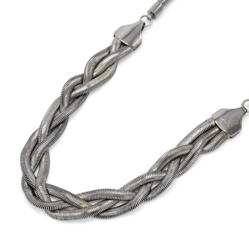 Collier-Triple-Chaine-Metal-Tresse-Gris